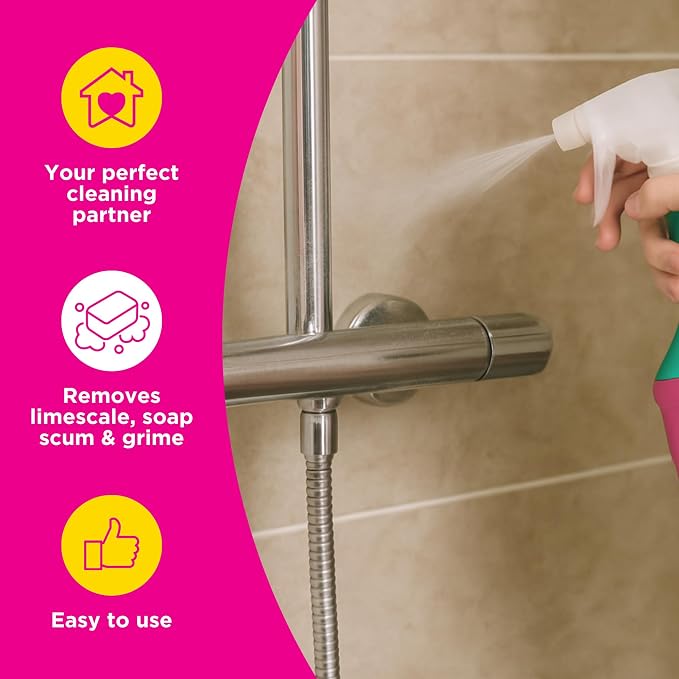 The Pink Stuff Miracle Daily Shower & Shine Spray – 30oz Bathroom Cleaner for Glass,Tile,Mirrors & Chrome – Prevents Soap Scum-& Watermarks-– No Rinse Spray-& Leave Formula,(Pack of 2)