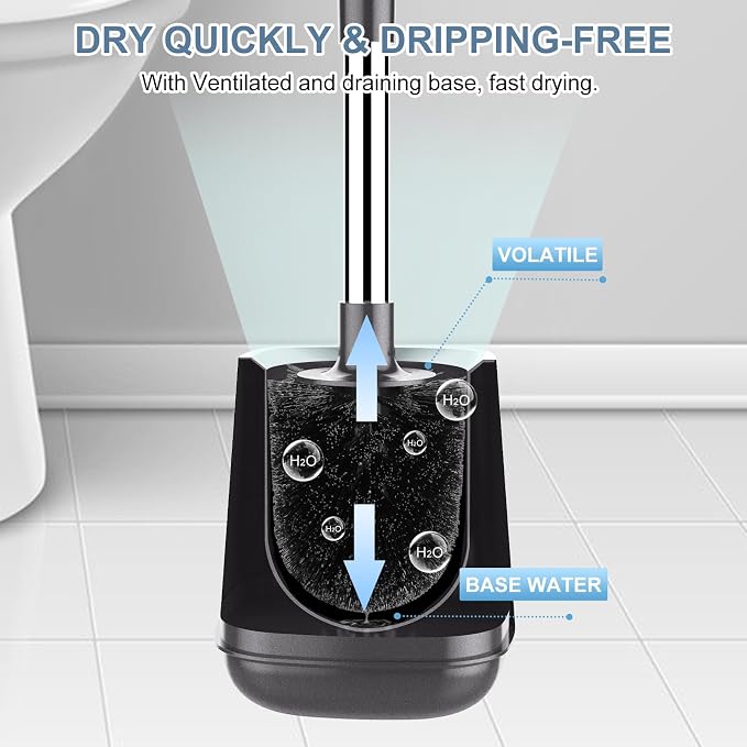 SetSail Toilet Brush and Holder, Self Closing Lid Toilet Bowl Brushes Holder and Extra Long Handle Ventilated Toilet Brush Set for Bathroom Cleaning, Nylon Bristles, Grey