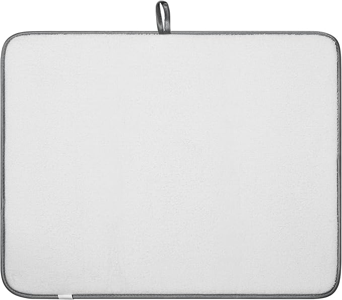 SUBEKYU Dish Drying Mat for Kitchen Counter, Absorbent Microfiber Dishes Drainer Mats/Rack Pads, 2 Pack, Light Grey, Branch