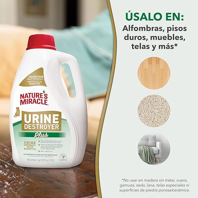 Nature’s Miracle Urine Destroyer Plus for Cats, Enzymatic Formula Tough on Strong Cat Urine And The Yellow Sticky Residue, 1 Gal