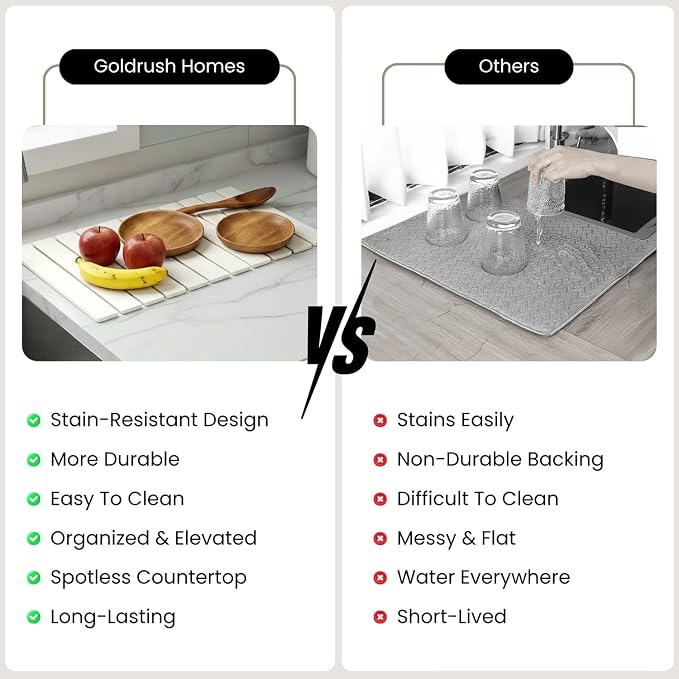 Stone Dish Drying Mat for Kitchen Counter - Fast-Absorbing Diatomite Drying Stone - Reusable Kitchen Drying Mat for Dishes, Cups & Utensils - Quick-Dry Stone Mat for Kitchen Sink and Countertop