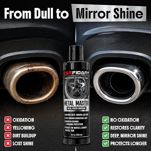 Metal Polish Kit with Applicator Pad – Restores Shine & Removes Oxidation on Chrome, Aluminum & Stainless Steel – Carnauba + Ceramic Protection – Metal Cleaner & Polish – 8.4 oz