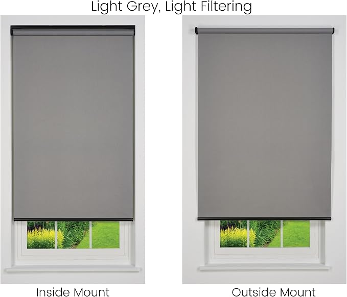Customizable Cordless Light Filtering Sierra Collection Roller Shade, Light Grey 60" to 65" W X 60" H (Arrives 1/4" Narrower)