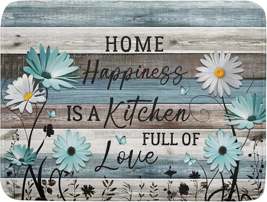 Daisy Floral Dish Drying Mat 18x24 Inches Rustic Wood Microfiber Absorbent Reversible Dish Draining Pad Fast Dry Kitchen Accessories
