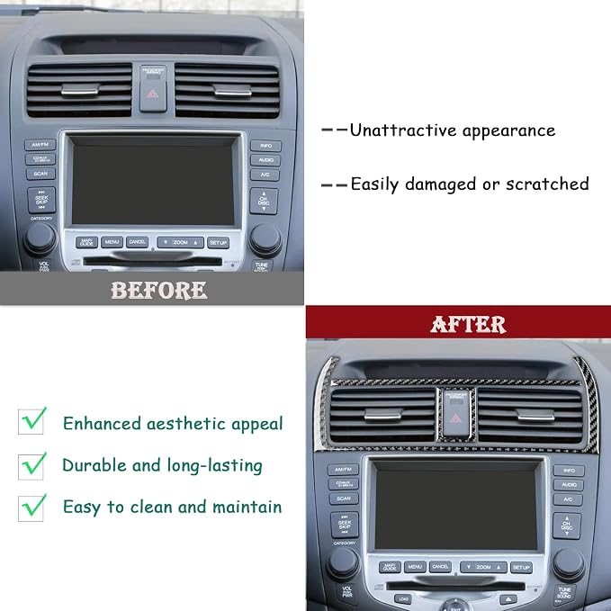 Real Carbon Fiber Trim for Honda Accord Accessories | for 2003 2004 2005 2006 2007，Central Console A/C Air Outlet Vent，Thick Overlay Sticker Decal