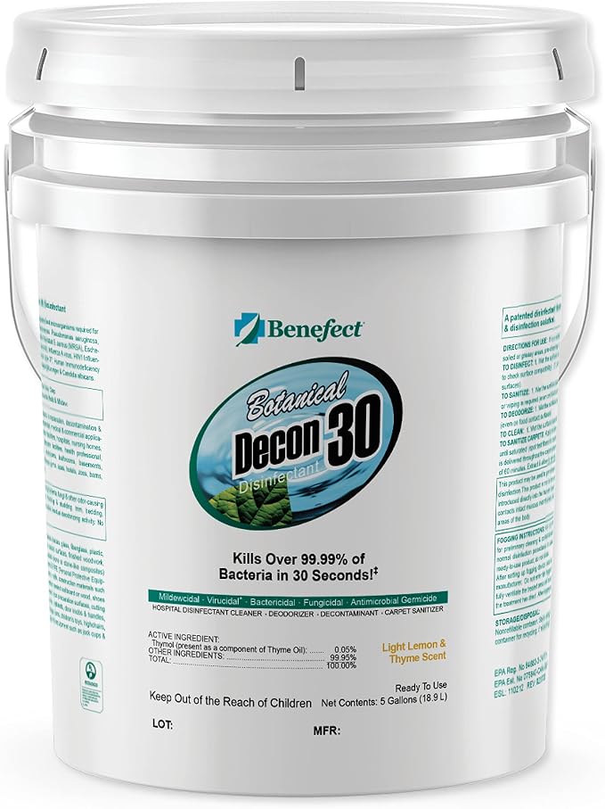 Benefect Botanical Decon 30 Disinfectant Cleaner, Light Lemon & Thyme Scent, 5 Gallon Pail