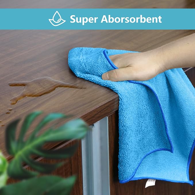 HOMEXCEL 100PK Microfiber Cleaning Cloth, Cleaning Rag for Home, 11.5x11.5 | Reusable, Lint Free, Scratch-Free and Highly Absorbent Towels for Kitchen, Window and Glass, Cars, Blue