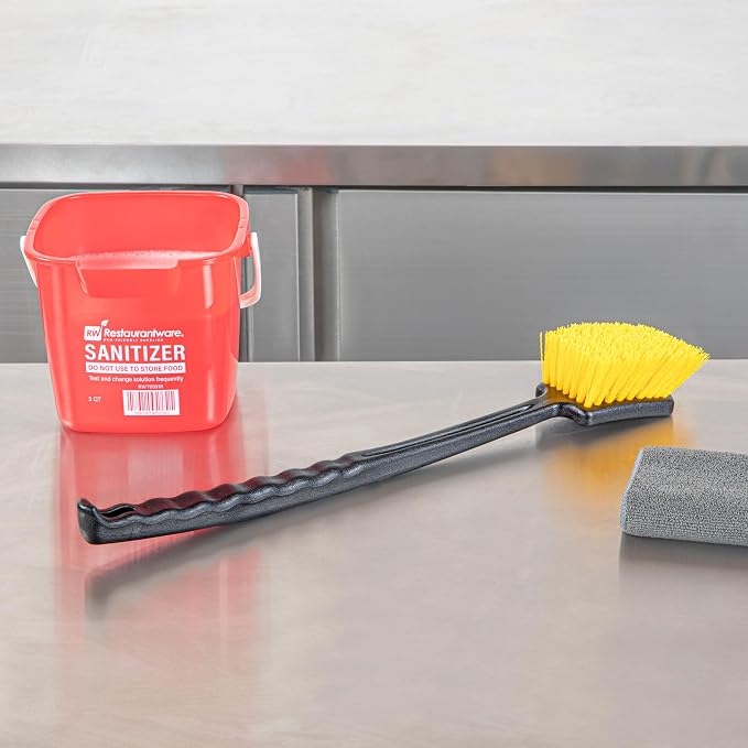 Restaurantware Scrub Brush 4 Count of 20 Inch Long Handled Scrubbing Brush, Ergonomic Design, Stiff Yellow Plastic Bristles, for Commercial Kitchen, Restaurant Or Home