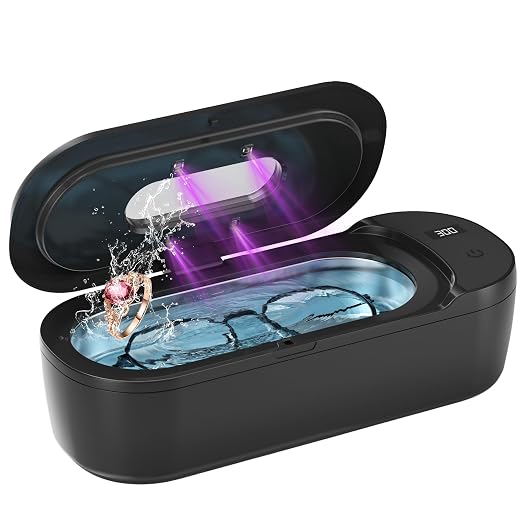 KUNPHY Ultrasonic Jewelry Cleaner, 400ml Sonic Cleaner for Rings, Glasses | 4 LED Light & Display, 48kHz Ultrasonic Cleaner, 400ml 304 Tank, Quiet 45dB, Dual 5/10min Timers, Overheat Protection, Black