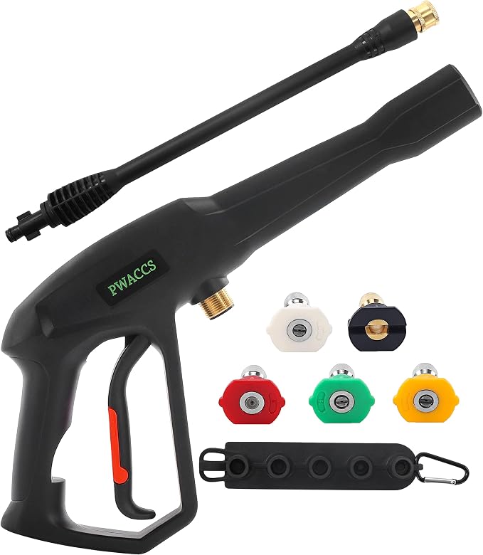 PWACCS Pressure Washer Gun Replacement with Extension Wand Kit, 2000 PSI | Power Washing Trigger Handle, 5 Spray Nozzles, Pressure Washer Parts, Compatible with Ryobi, Green Works & Karcher