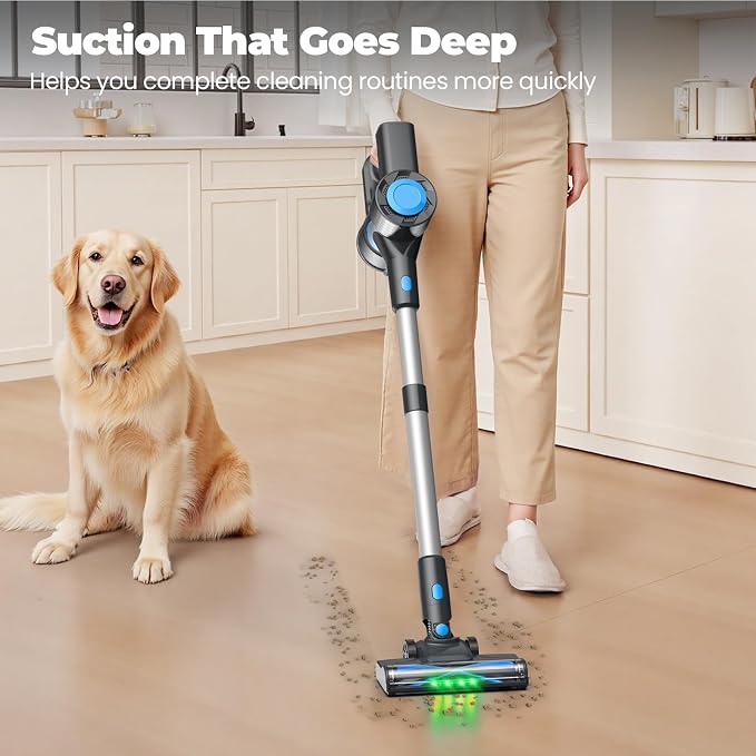 Cordless Vacuum Cleaner, Powerful Lightweight Stick Vacuum with Self-Standing, Anti-Tangle, 8-in-1 Rechargeable Vacuum Cleaners for Home, Hardwood Floors, Carpet, Pet Hair