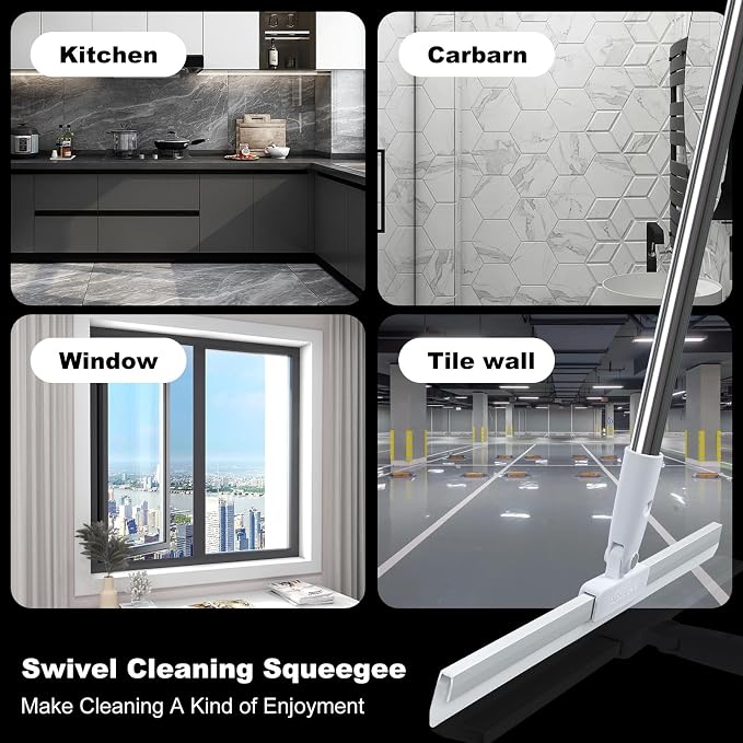 Rubber Squeegee Broom for Floor,62" Long Handle Window Squeegee, Silicone Pet Hair Remover,Magic Broom for Indoor Cleaning,Cleans Glass, Hair, fine dust, Liquids, Suitable for Smooth Floors, Rugs