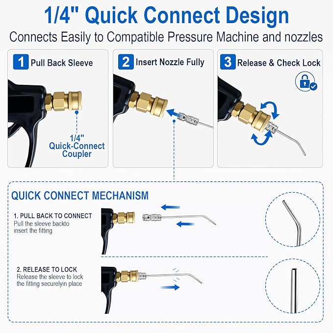 Pressure Washer Needle Nozzle Kit,4 Pack Stainless Steel Flush Wand Tips | 1/4-Inch Quick-Connect Side-Spray Nozzles, for Cleaning Car Crevices, Tires, Door Jambs, Washing Machines AC Coils