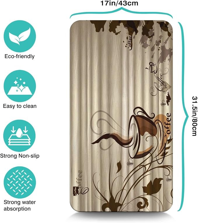 Coffee Mat 17inx31.5in, Brown, Modern Abstract Design, Absorbent, Anti-Slip, Waterproof, Fits Under Coffee Machine, Multi-Use