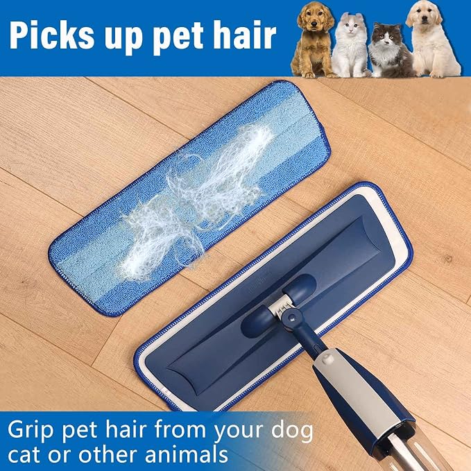 16.5" Microfiber Mop Pads Refills, 3 Pack Reusable Replacement Heads | reusable wet mop refills, machine washable for 14-16 inch spray mops, hardwood floors, dust cleaning & scrubbing