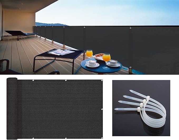 LOVE STORY 2.5' x 6' Balcony Privacy Screen Cover for Apartment, Black | HDPE Fabric, 95% UV Block, Fence Cover for Patio Deck, Railing Screen for Porch, Privacy Protective, Custom Size Available