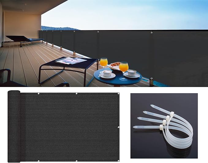 LOVE STORY 3' x 12' Balcony Privacy Screen Cover for Apartment, Black | HDPE Fabric, 95% UV Block, Fence Cover for Patio Deck, Railing Screen for Porch, Privacy Protective, Custom Size Available