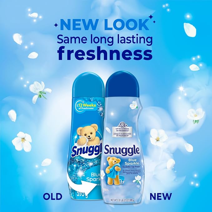 Snuggle In Wash Scent Booster, Blue Sparkle, 21oz, 4-Pack | Fragrance enhancer for clothes, bedding and activewear, HE safe, Bead form, Works in all machines and water temperatures