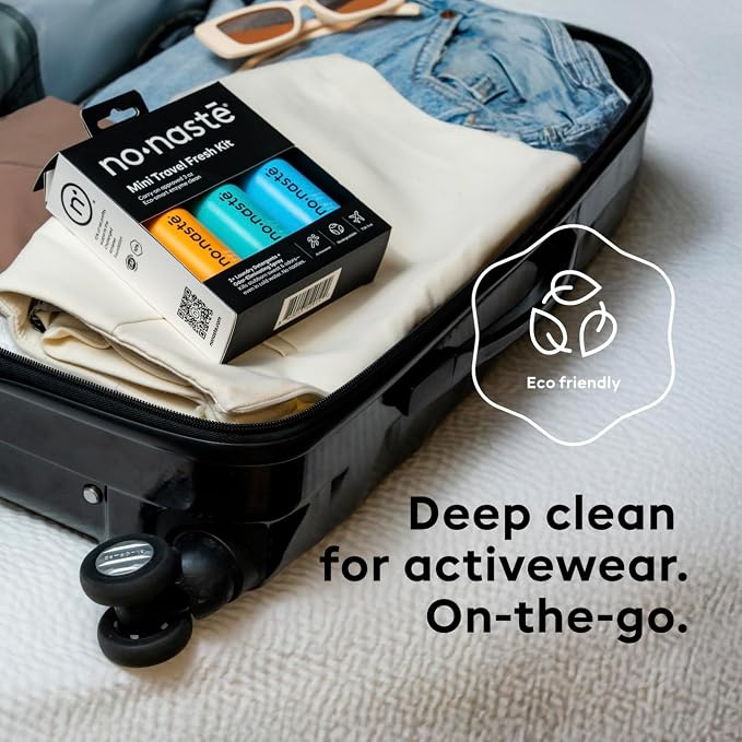 Nonaste Travel Odor Eliminator & Laundry Detergent Kit, TSA, 3 oz, Pk 3 | TSA-Approved Travel Set: Odor Eliminator Spray + Laundry Detergent. On-The-Go Odor Control for Gym, Travel & Outdoors.