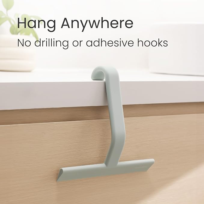 dancemoon JustHang Shower Squeegee with Built-in Hook, 10-Inch Sage Green | Award-Winning Design, All-One-Piece Soft-Touch Silicone, for Glass Door, Bathroom, Window, Mirror, Tile Wall, Car