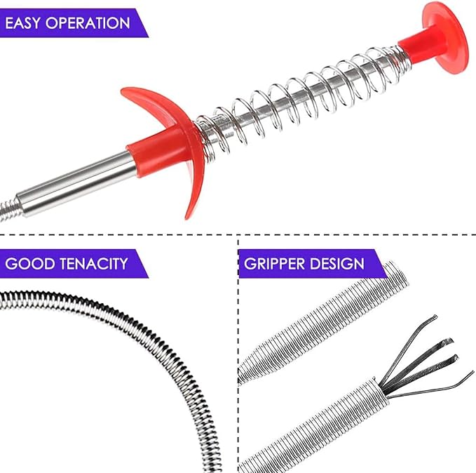 Drain Snake, Drain Clog Remover - Gutter Cleaning Tools Drain Cleaner for Toilet Sewer Shower Kitchen Bathroom Tub Clogged Drains Opener Cleaning Tool, Flexible Grabber Claw Pick Up Reacher (24 inch)