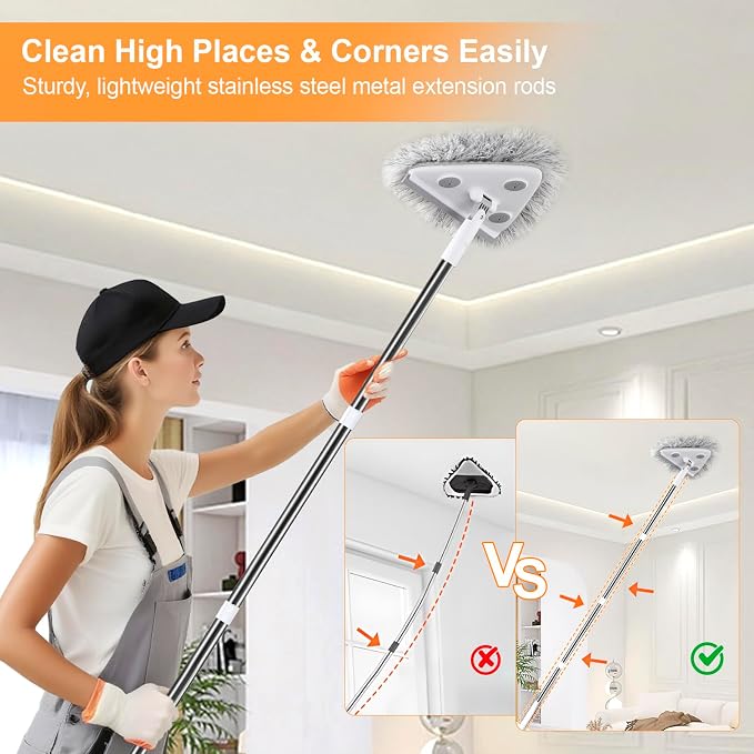 MUEE 3 in 1 Window Squeegee with 78“ Extension Pole, High Reach Wall Mop | High Reach Wall Mop with 180° Swivel Head, Washable & Replaceable Pads, Easily Clean Window, Wall, Ceiling Indoor/Outdoor Use