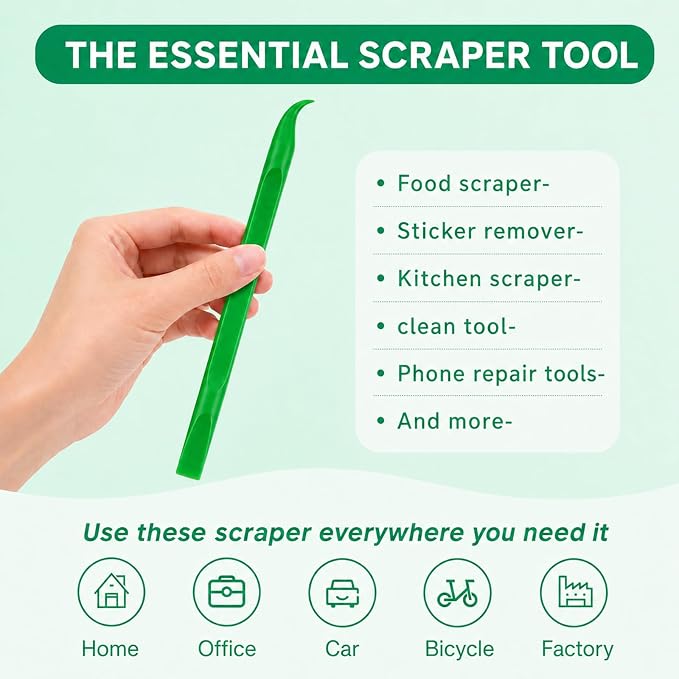 Crevice Cleaning Tool, 9 PCS Carbon Fiber Plastic Scraper Tool Set for Car Detailing | Non-Scratch Multi-Purpose Scraper for Small Narrow Spaces, Gaps, Label Sticker Remover and Detail Cleaning - Green