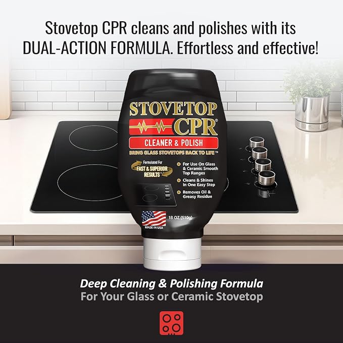Stovetop CPR 2-in-1 Glass Stovetop Cleaner and Glass Polish (18oz) - Ceramic Top Stove Cleaner, Oven Top, Cooktop, Electric Stove Ceramic