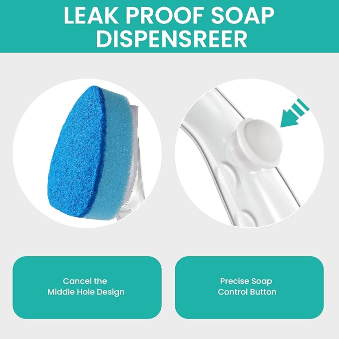 Dishwand Refill with Handle, Non Scratch Dish Wand Replacement Sponge Heads | Heavy Duty Head Soap Control Dispenser Set, Dishwashing Scrub Dispensing Brush Dishwasher Pad, Kitchen Sink Cleaning Scrubber
