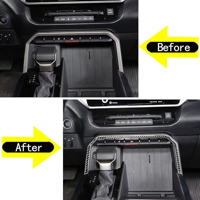 Aunginsy Car Center Control Warning Light Outer Frame Decorative Sticker Fit Toyot@a Tundra/Sequoia 2022-2024 Carbon Fiber Gear Box Shift Panel Protect Strip Cover Trim Sticker Interior Accessories