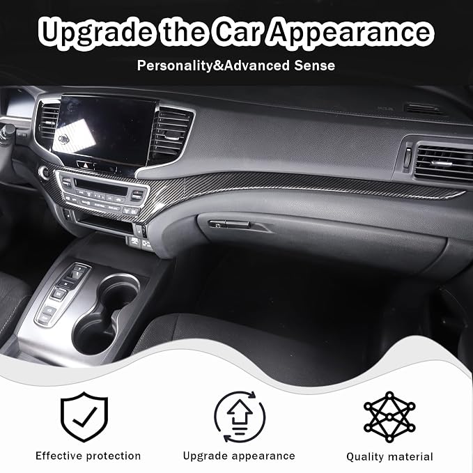 Center Console Dashboard Panel Strip Trim for Honda Pilot 2016-2022 Interior Decorative Cover Protector Accessories Anti Scratch ABS Material (Carbon Fiber Pattern)