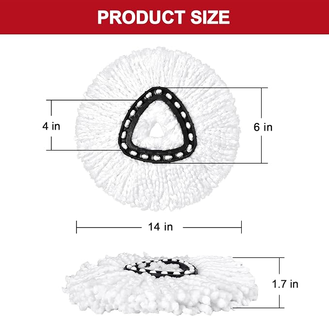 6 Pack Mop Replacement Heads for Spin Mop, Microfiber Spin Mop Refills, Easy Cleaning Mop Head Replacement