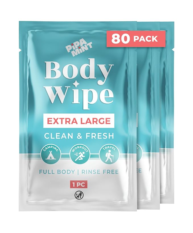 Wet Wipes Enhanced with Vitamin E and Aloe Vera | Face Wipes, Body Wipes for Adults Fragrance Free, Shower Wipe for Women & Men, Mini Travel Essentials (80 Individually Wrapped)