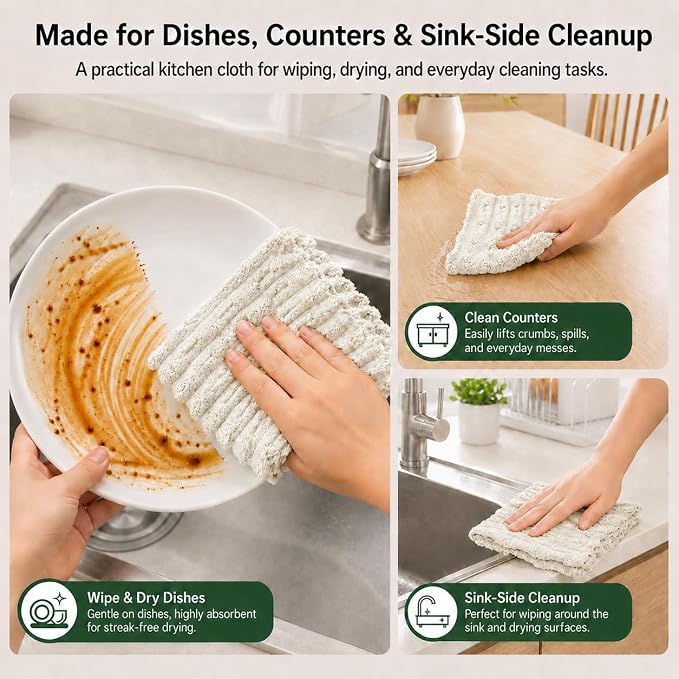 kimteny Microfiber Dish Cloths for Kitchen, 18 Pack 12 x 12 Inch Coral Velvet Kitchen Cleaning Cloths, Absorbent Reusable Non-Scratch Dish Rags for Dishes, Countertops & Sink
