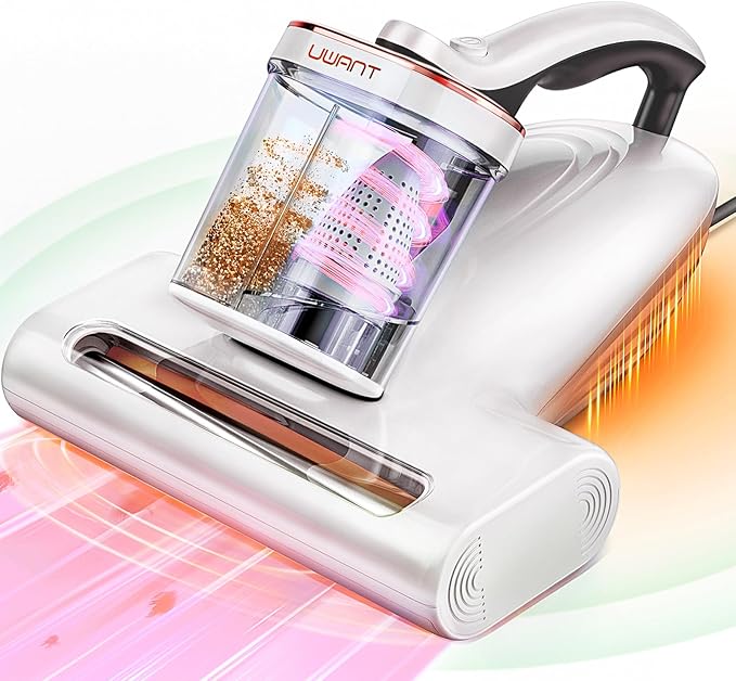 uwant Bed Cleaner with 14Kpa Suction Metal Roller 253.7nm Uv-c Light Mattress Vacuum Cleaner 36000RPM/Min 149℉ Heating HEPA Filter&Ultrasonic Mattress Vacuum for Sofa, Pillow, Bed Throws Set of 1