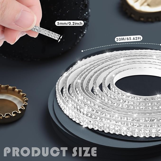 Kingdder 65.6 ft Bling Car Trim Self Adhesive Bling Car Accessories for Women Rhinestone Strip Glitter Diamond Sticker DIY Line Molding Dashboard Decal Shiny Auto Stuff for Interior Exterior Decor