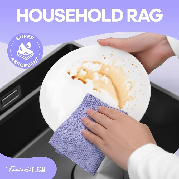 Fantasticlean Microfiber Cleaning Cloth Roll 4 Rolls 240 Pack, Tear Away Paperless Towels, 8" x 8", Reusable Washable Rags, House Kitchen, Pet, Office, Indoor Outdoor, Portable (2Pink 2Light-Purple)