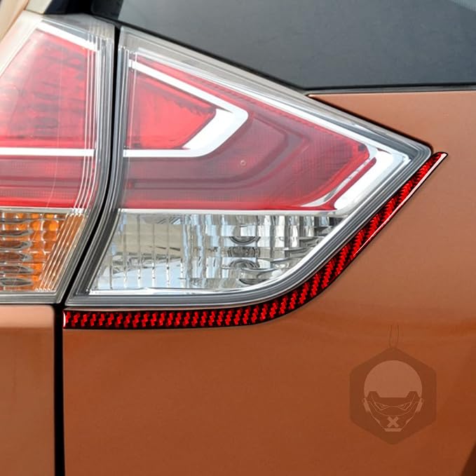 Red Real Carbon Fiber Trim for Nissan Rogue Accessories | for 2014 2015 2016 S SL SV Rear Tail Lamp Eyebrow Eyelid Strip Sticker Exterior Thick Overlay Decal