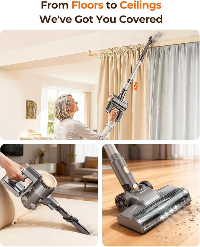 UML0 N8 Cordless Vacuum Cleaner,Lightweight Stick Vacuum with Powerful Suction,2200mAh Battery,40 Mins Runtime,Self-Standing, Rechargeable Vacuum Cleaners for Home Hardwood Floor Carpet Pet Hair
