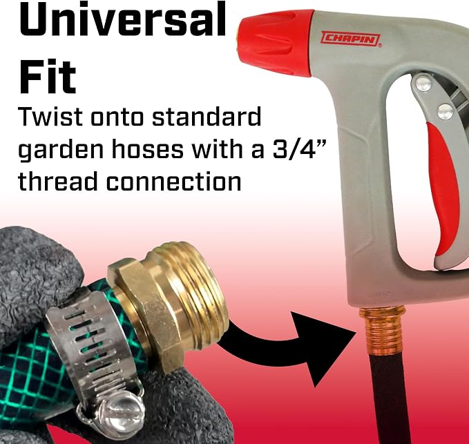 Chapin 4695: Industrial High Temp, High Pressure Front Grip Spray Nozzle with Threaded Connection, Rated Up to 160°F and 125 PSI, Red/Black