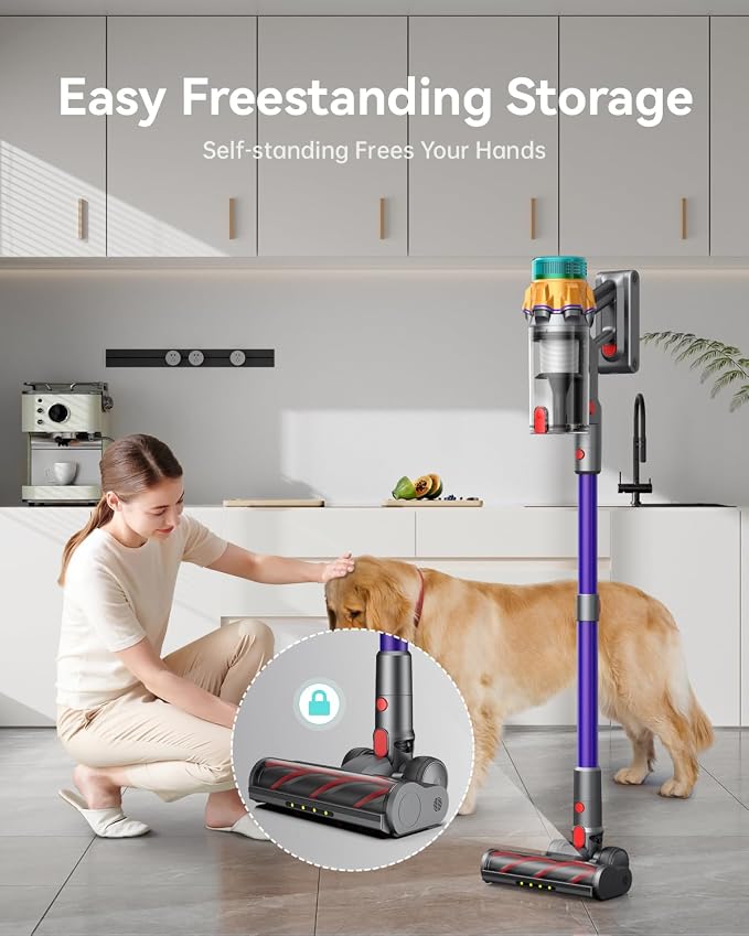 Cordless Vacuum Cleaner, 55KPA 650W 70Mins Extra-Large Dust Cup Cordless Stick Vacuum, Rechargeable Vacuum Cleaner with Self-Standing, Vacuum Cleaners for Home, Hardwood Floor, Carpet, Pet Hair