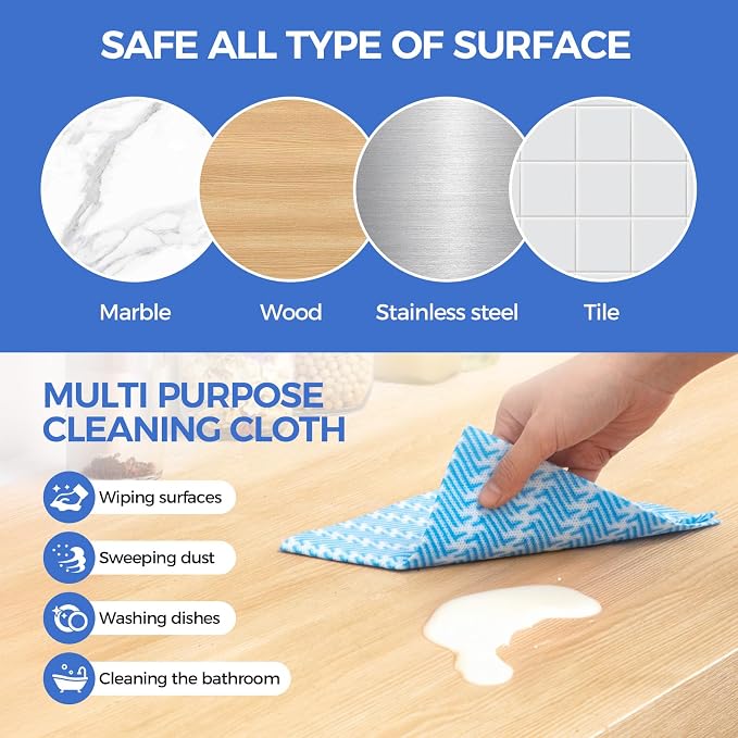 Reusable Cleaning Towels, Multi-Purpose Handy Towel, Blue Handi Wipe Reusable Cloths, Disposabel Dry Kitchen Wipes, Dish Cloths, Durable, Absoebent,Dry Quickly, 50 Count