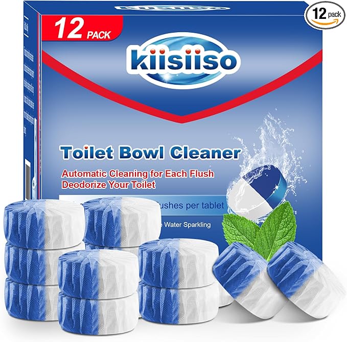 KIISIISO Toilet Bowl Cleaner Tablets, 12 PACK Commercial Household Bathroom Cleaners, Automatic Toilet Tank Cleaners Deodorizers