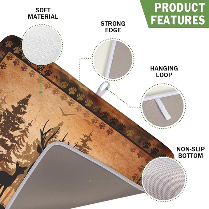 Giwawa Forest Deer Dish Drying Mat Wildlife Animal Dishes Pad 16"x18" Microfiber Absorbent Fast Dry Drainer Rack Mats for Kitchen Countertop Decor