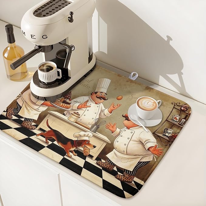 Fat Chef Dish Drying Mats for Kitchen Counter 16x18 Inch Buffalo Plaid Cooking Utensils Absorbent Dishes Drainer Mat Reversible Microfiber Quick Dry Rack Pad Chef Kitchen Drying Mat for Countertop