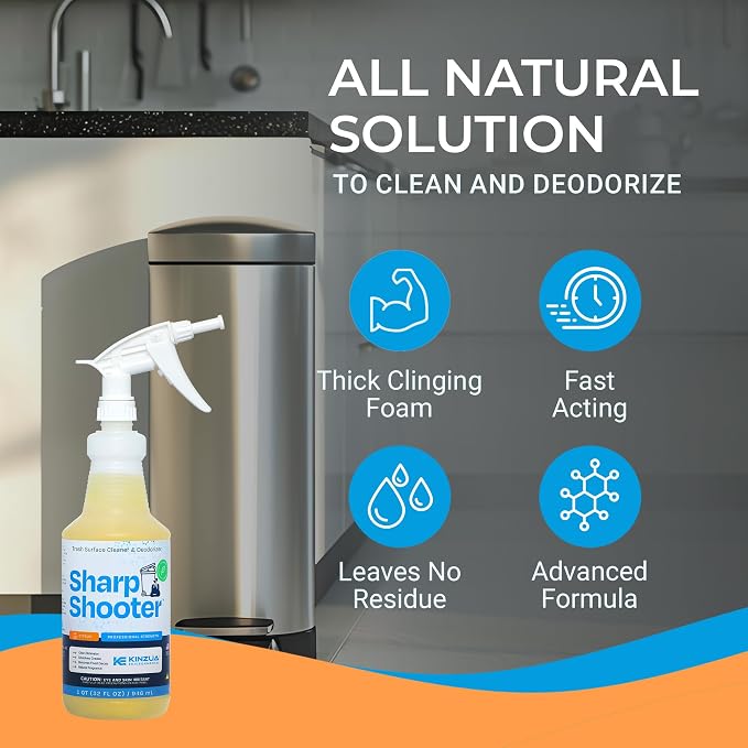 Sharpshooter, Heavy-Duty Trash Can Odor Eliminator & Degreaser, Garbage Surface Cleaner and Deodorizer Foam, Professional-Grade, Fresh Citrus Scent, 32 oz