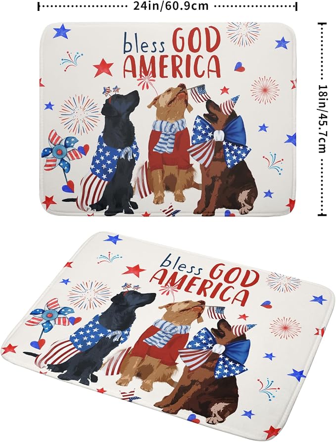 Giwawa 4th of July Patriotic Dogs Dish Drying Mat American Independence Day Dish Dry Pad 18"x24" Absorbent Dishes Drainer Mat for Kitchen Counter