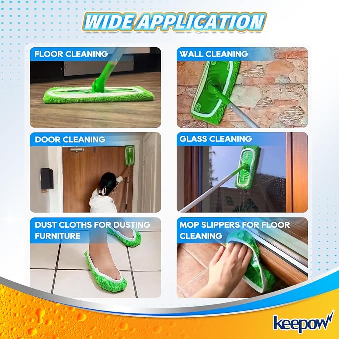KEEPOW Reusable Microfiber Mop Pads for Swiffer Sweeper Mop, 2 Pack | Washable Wet Pad Refills for Wet & Dry Use, Microfiber Dry Sweeping Cloths for Hardwood Floor Cleaning