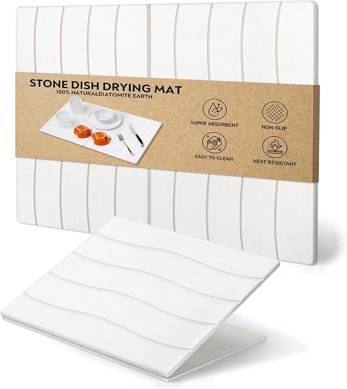 Stone Drying Mat for Kitchen Counter, Quick Diatomaceous Earth Mats for Dishes, Super Absorbent Fast Drying Collapsible Countertop Stone Mat , for Dishes Bottles Cups Bathroom ,24"(L)×16 (W)