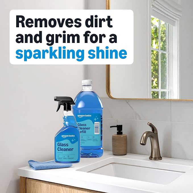 Amazon Basics Glass Cleaner Refill, Streak-Free, Cleans Windows and Mirrors with Sparkling Shine, Economical, 67.6 Fl Oz, 1-Pack